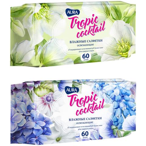 Салфетки Влажные AURA 60 шт. Tropic Coctail 09790 Салфетки Влажные AURA 60 шт. Tropic Coctail 09790