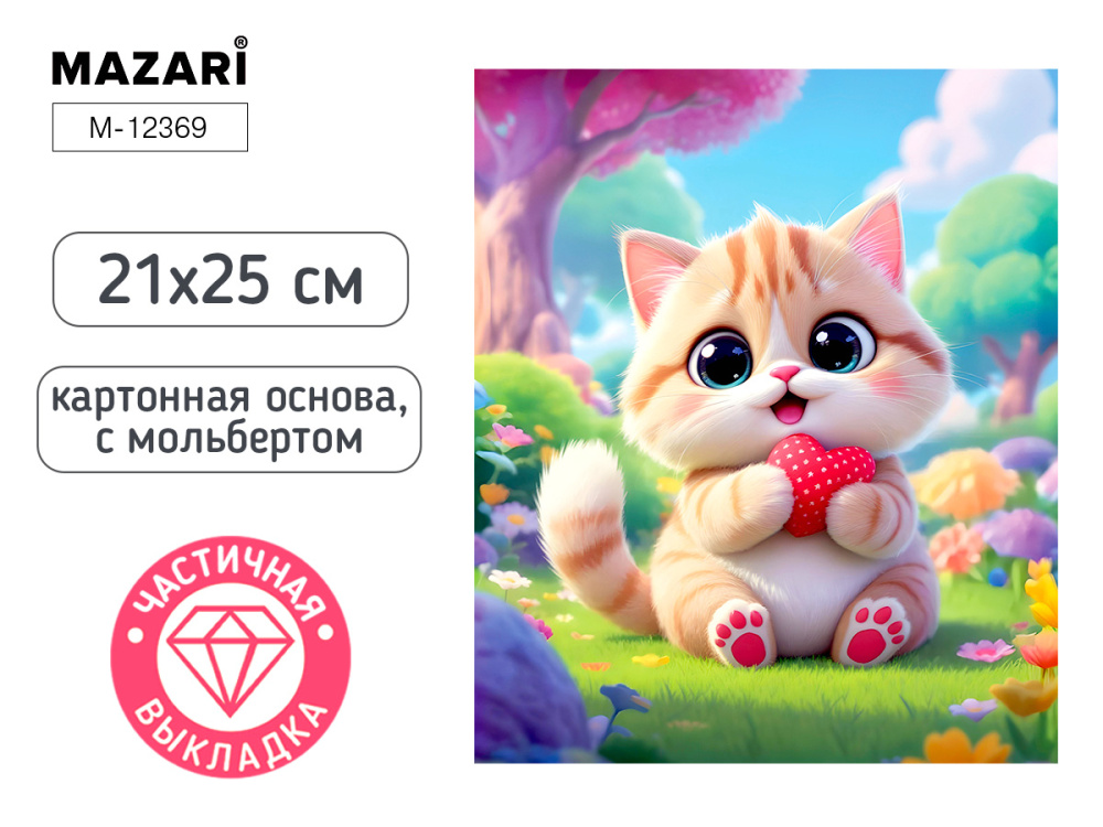 Мозаика алмазная 21х25 Котик М-12369