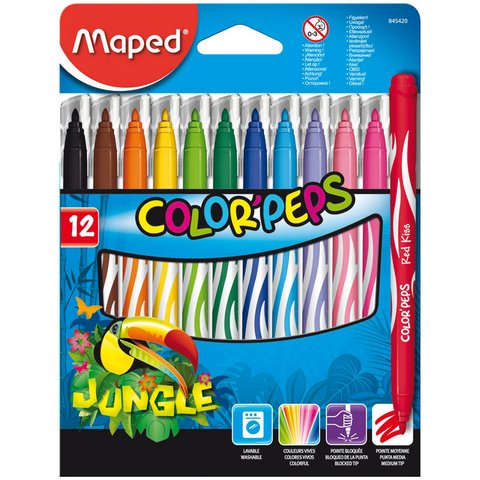 Фломастер 12 цв. Maped JUNGLE смываемые, средний пишущий узел 845420