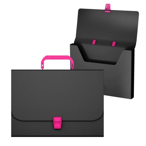 Портфель пластиковый А4 ЕК MattAccent 50439 черный с розовой ручкой и замком