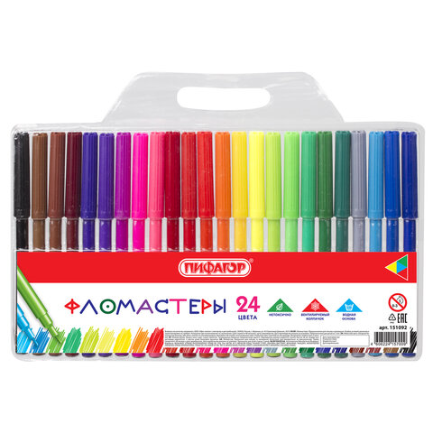 Фломастер 24 цв. Пифагор ПВХ упаковка 151092