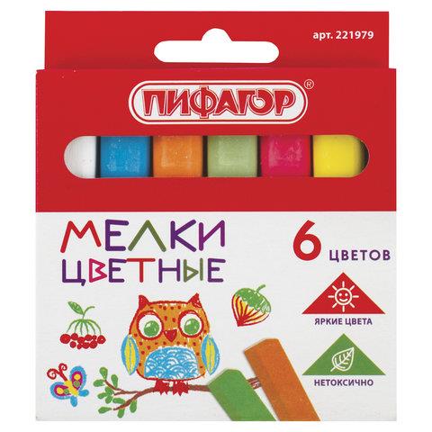 Мел цветной 6 цв. квадратный Пифагор 221979