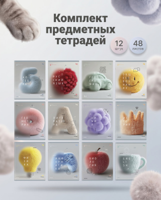 Комплект тем. тетрадей 48 л. 12 шт. БиДжи Пушистая информация ТПК5ск48_вл 09107 