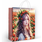 Пакет подарочный Девушка и тюльпаны (М) 15.11.02679 18*23 см