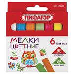 Мел цветной 6 цв. квадратный Пифагор 221979