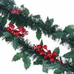 Мишура зеленая с листьями, ягодами 7х200см 377-561