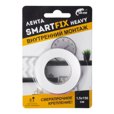 Лента сверхсильная для внутреннего монтажа 15 мм х1,5 м прозрачн. W-con SmartFix HEAVY SFV1515Т