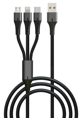 Кабель GoPower USB (m)-Type-C/Lightning/microUSB (m) 1.2м черный GP21-3-1.2M 