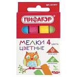Мел цветной 4 цв. квадратный Пифагор 221977