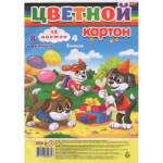 Картон цветной А4 12 л. 8 цв. П-П Вечеринка у щенков на склейке 12-0435
