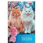 Календарь настенный перекидной 30х45 спираль Роскошные кошки 12Кнп3гр_34626 2026