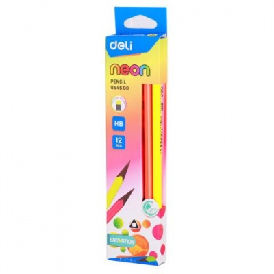 Карандаш ч/гр. Deli EU54600-1 Neon НВ трехгран. пластик ластик РАСПРОДАЖА