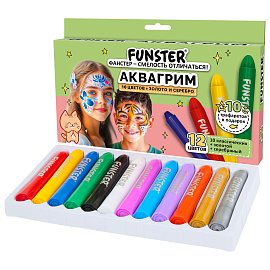 Аквагрим для лица и тела 12 цветов 10 трафаретов FUNSTER 192572