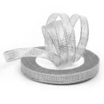 Лента декоративная парча глитер серебро 12мм*22,5м 9861