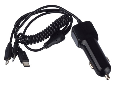 Автомобильное зарядное устройство GoPower 1USB+Кабель MicroUSB/Lightning/Type-C черный GPQC13 