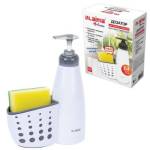 Дозатор для моющего средства, органайзер кухонный + губка, БЕЛЫЙ, 8х20х16 см, LAIMA HOME, 700048