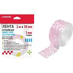 Скотч двусторонний 30 мм х3 м х0,7 мм deVente Nano Tape розов. с блестками МНОГОРАЗОВЫЙ 4163403