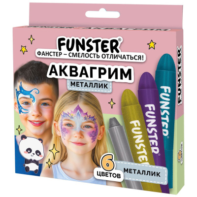 Аквагрим для лица и тела 6 цветов металлик FUNSTER 192574