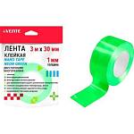 Скотч двусторонний 30 мм х3 м х0,7 мм deVente Nano Tape зелен.неон с блестками МНОГОРАЗОВЫЙ 4163408