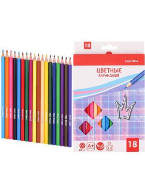 Карандаши цв. 18 цв. пластиковые Проф-Пресс Корона КЦ-9301