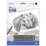 Скетч для раскраш. чернографитными карандашами Лошади ФРЕЯ  RPSB-0046 29,5х20,5см