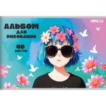 Альбом д\рис. 40 л. Канц-Эксмо Девочка в цветах мел.карт. АЛ402559 110 г/м РАСПРОДАЖА