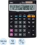 Калькулятор настольный Deli E1630 полноразмерн. 188x140 мм 12 разр. черный расчет налогов TAX