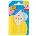 Свеча-цифра "6" Звезды 5 см 1502-4230