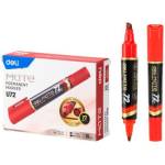 Маркер перман. Deli EU72-RD 1-5 мм красный двустор.