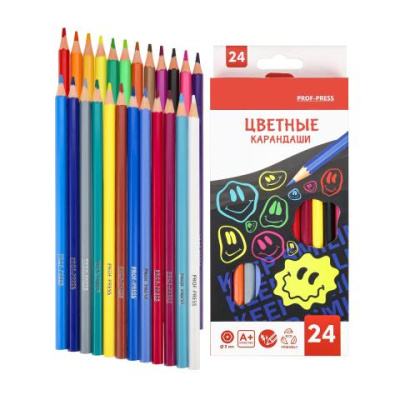 Карандаши цв. 24 цв. пластиковые Проф-Пресс CRAZY SMILE 2М КЦ-2553  