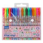 Набор гел ручек 18 цв. MEOW (12цв с блестками+6цв флуор) аромат. М-5840-18