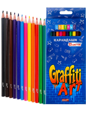Карандаши цв. 12 цв. пластиковые Проф-Пресс Граффити КЦ-2627