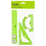 Набор чертежный средний СТАММ (треугольник, линейка 20см, транспортир) гибкий зелен. прозрач.НЧ-3135