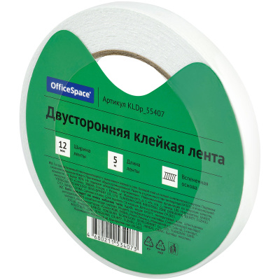Скотч двусторонний 12 мм х5 м OfficeSpace вспененн.KLDp_55407