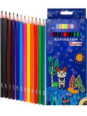 Карандаши цв. 12 цв. пластиковые Проф-Пресс Котик в лесу КЦ-2625