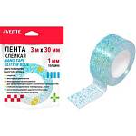 Скотч двусторонний 30 мм х3 м х0,7 мм deVente Nano Tape голуб. с блестками МНОГОРАЗОВЫЙ 4163401