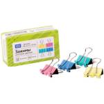 Зажим канц. 15 мм OfficeSpace цветные 19354 (ЦЕНА ЗА УПАКОВКУ 12 шт)