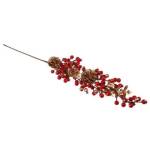 Декор ветка с красными ягодами, шишками, золотом 74 см 353-013