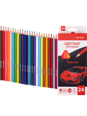 Карандаши цв. 24 цв. пластиковые Проф-Пресс Красное авто 2М КЦ-9305