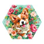 Картина по номерам Корги в цветах. форма многоугольник FCF30_00010