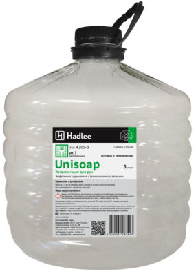 Мыло жидкое HADLEE Unisoap 3 л. ПЭТ белое 4205-3